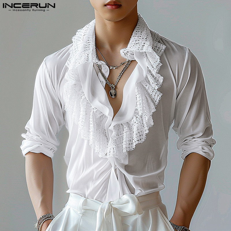 ไม่แน่นอน เสื้อเชิ้ตแขนยาวซีทรูแฟชั่นเกาหลีสําหรับผู้ชาย