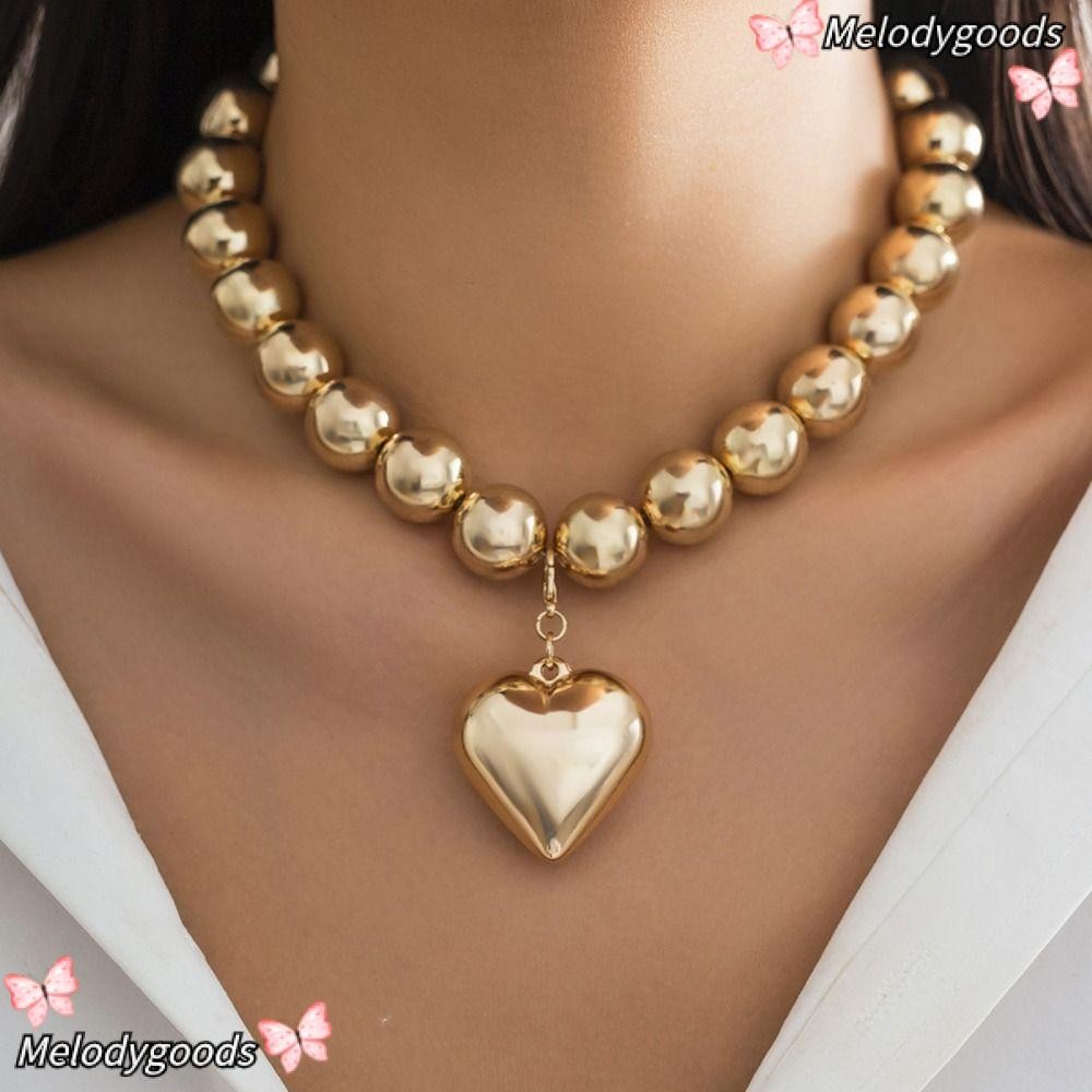 Melodg สร้อยคอจี้หัวใจ, INS Hip Hop Beaded Chain, โรแมนติกความงาม Big CCB Ball Choker ผู้หญิงสาว