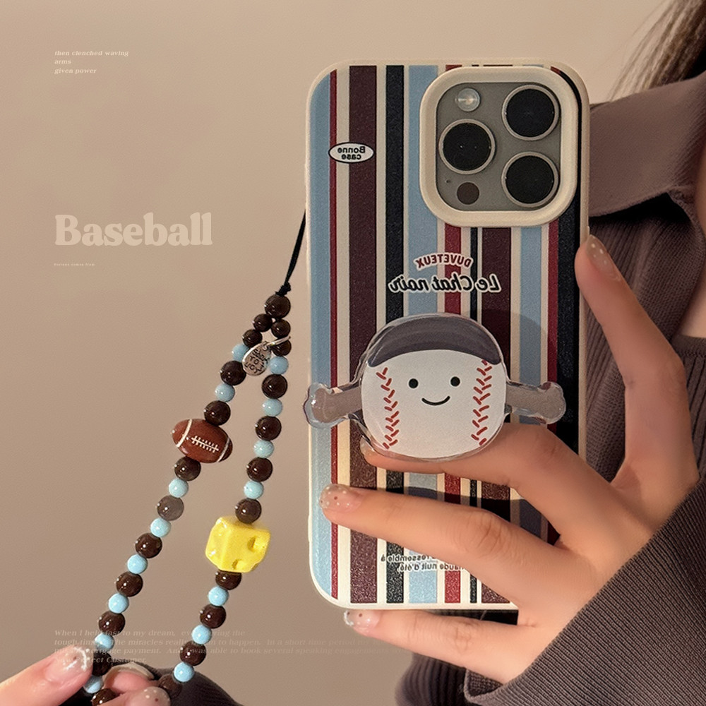 สีปิดกั้นสีฟ้าสีน้ําตาลลายเหมาะสําหรับ ไอโฟน 16 เคสโทรศัพท์ แอปเปิล 15 โปรแม็กซ์ ขาตั้งเบสบอล 14 เคสนิ่ม 13 พร้อมสร้อยข้อมือ 12