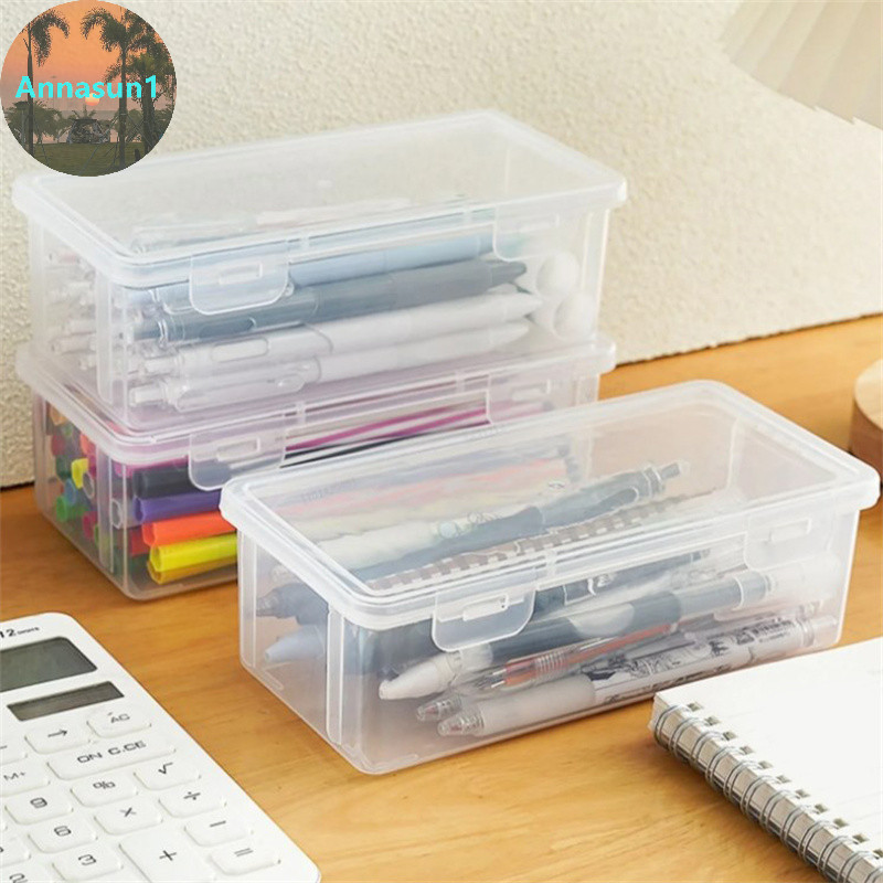 Annasun 1PC ความจุขนาดใหญ่ ดินสอกด กล่อง PP โปร่งใส จัดเก็บอุปกรณ์สํานักงาน แบบซ้อนกันได้ TH