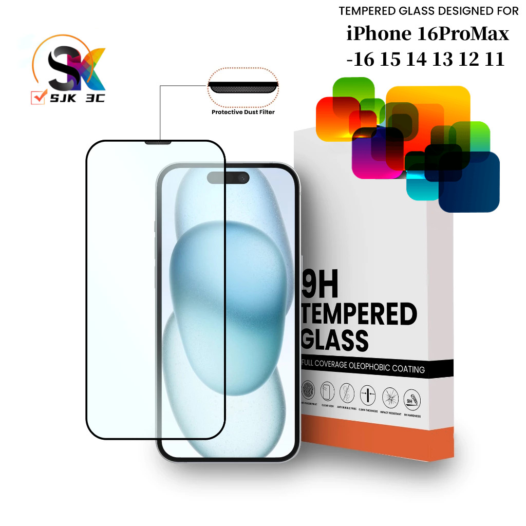 ป้องกันฝุ่น Anti Gores กระจกนิรภัยแบบเต็มหน้าจอ iPhone 16 15 14 13 12 11 Pro MAX X XR XS MAX 7 8 14 15 16 Plus แก้วคลุมทั้งหมดป้องกัน