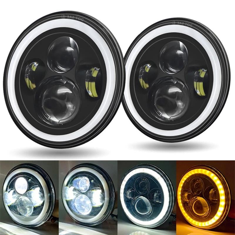 7 นิ้วรถจักรยานยนต์ LED ไฟหน้าสําหรับ JEEP Wrangler JK Harley Road King Yamaha DRL Amber Light รถจักรยานยนต์ 7 นิ้วไฟหน้า