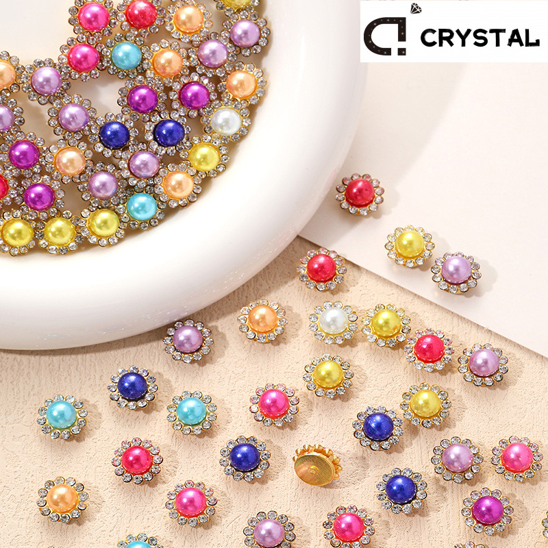 100 ชิ้นผสมสีดอกไม้คริสตัล Flatback Pearl Rhinestones สําหรับเย็บปักถักร้อยกาว Rhinestone สําหรับ DIY