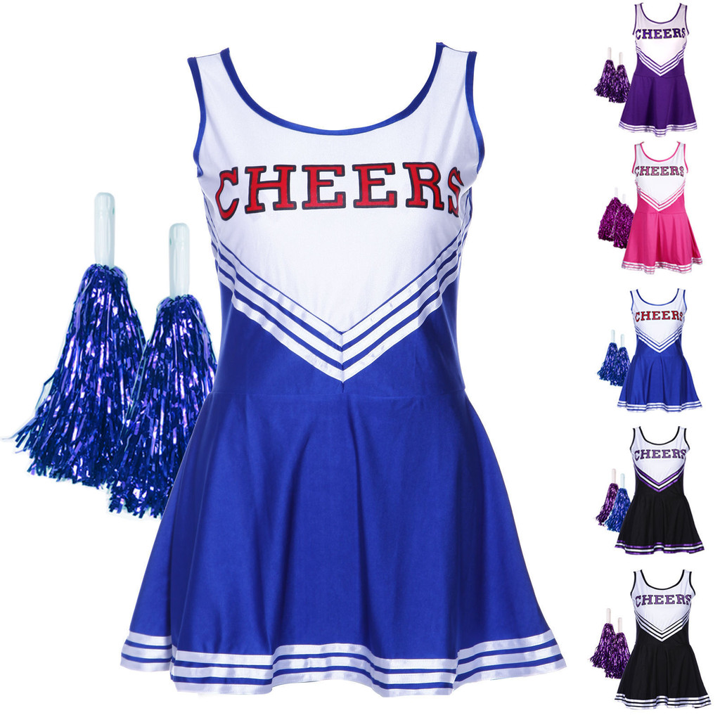 GMLWomens Cheerleader Fancy Dress Cheer Leader School Girl Uniform Party Costume Outfit