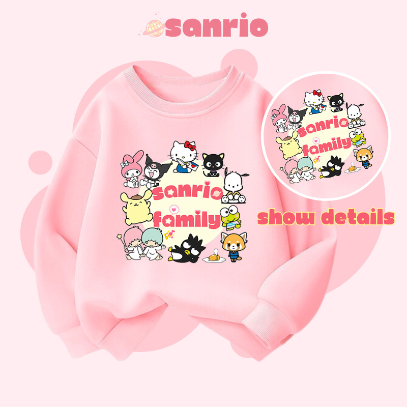 SANRIO สาวฤดูใบไม้ร่วงใหม่ด้านบน ซานริโอ ครอบครัว โอ เวอร์ไซส์ รอบคอผ้าฝ้ายสบายเสื้อแขนยาว