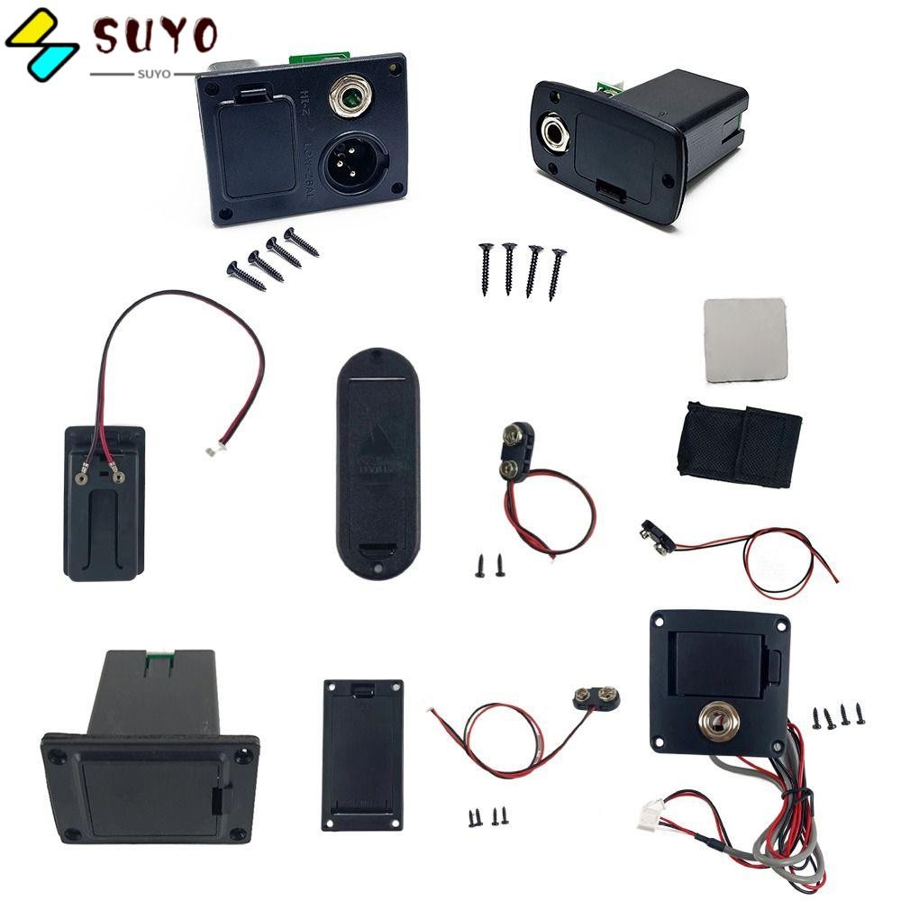 Suyo 9V กล่องแบตเตอรี่ สีดํา Active Bass Cable Contacts Pickup Battery