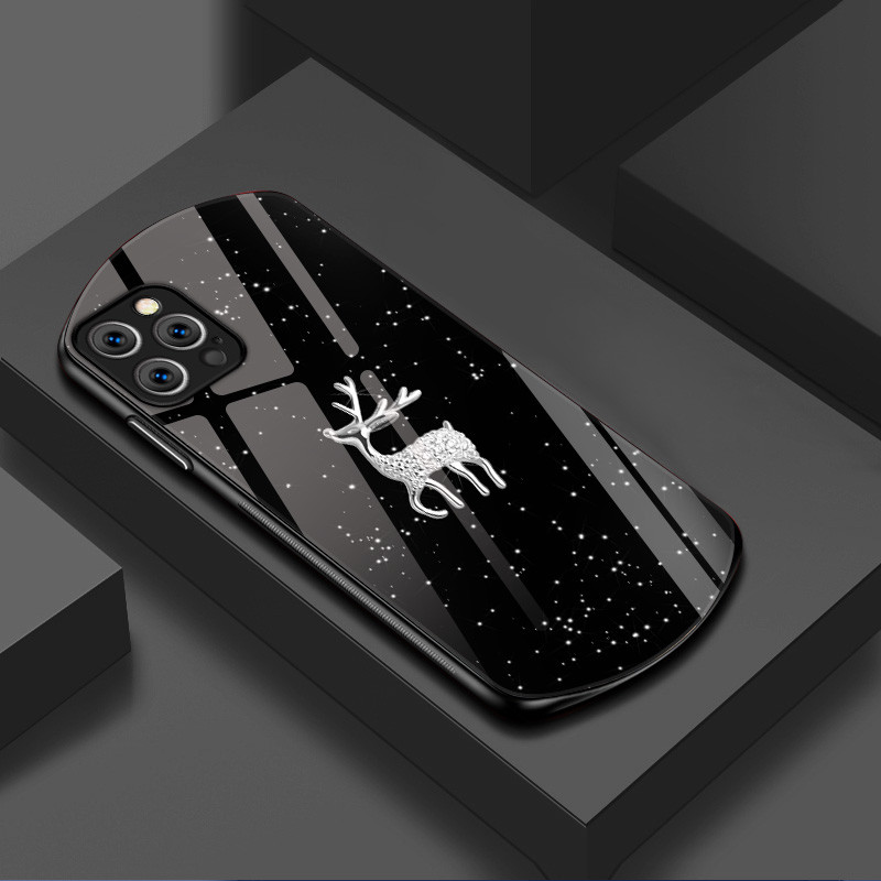 Bright Deer เหมาะสําหรับ Apple 15promax 14promax 13promax 12promax 11promax xsmax xr 8Plus รวมทุกอย่าง Glass Case Anti-Slip Mirror Case