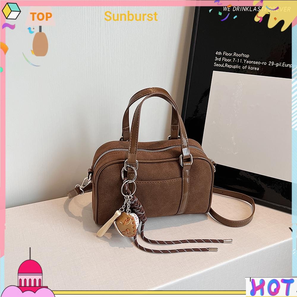 Women Suede Top-handle Bag Adjustable Strap Shoulder Bag Handbag for Work Travel [Sunburst11.th]