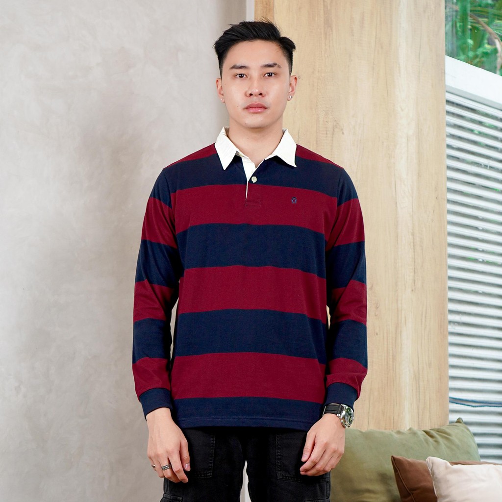 Katun เสื้อโปโลรักบี้แขนยาวผู้ชาย Cotton Nagai Navy Burgundy
