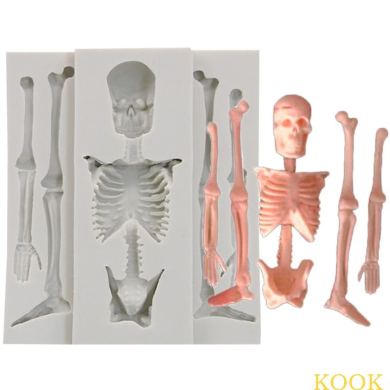 Kook แม่พิมพ์ซิลิโคนกระดูกโครงกระดูกฮาโลวีน 3D สําหรับคุกกี้ขนม DIY Bakning