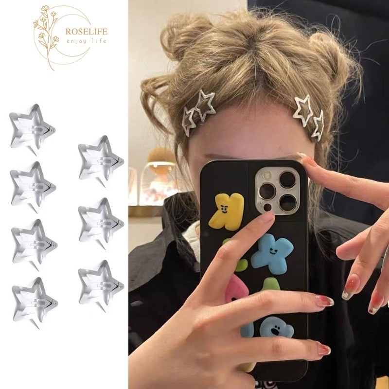 Roselife 1 PC Sweet Cool Minimalist เงินขนาดเล็กโลหะ Hollow Star กิ๊บติดผมสําหรับผู้หญิงสาวยอดนิยม Hairpins อินเทรนด์ Barrettes ทุกวันอุปกรณ์จัดแต่งทรงผม