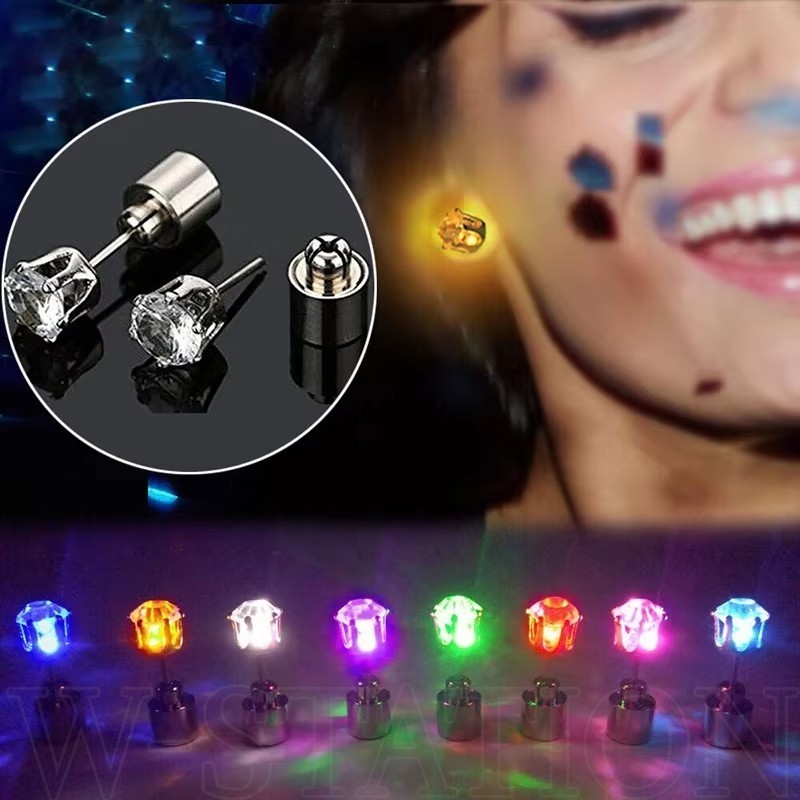 สี Emitting LED ต่างหู-ประกายเรืองแสง Rhinestone ต่างหูสตั๊ดสําหรับผู้ชายผู้หญิง-แฟชั่นสร้างสรรค์ตลกคู่หู Studs - KTV Bar Party เทศกาลตกแต่งเครื่องประดับ