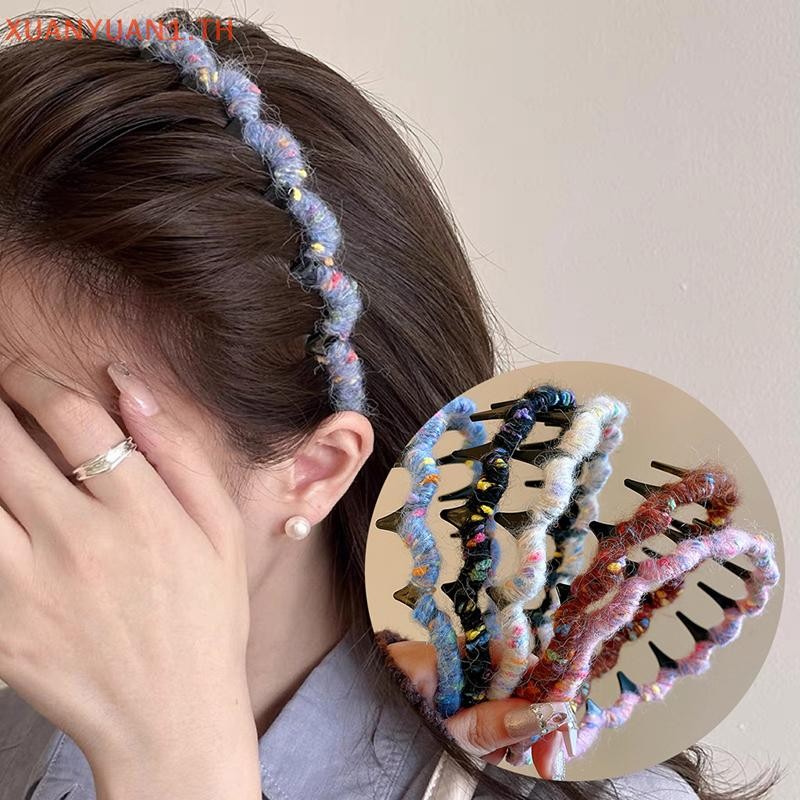 Xuan ถักหยักสําหรับผู้หญิงฤดูใบไม้ร่วงฟันลื่น Face Wash ผม Hoops Bezel ผม Band อุปกรณ์เสริมผม TH