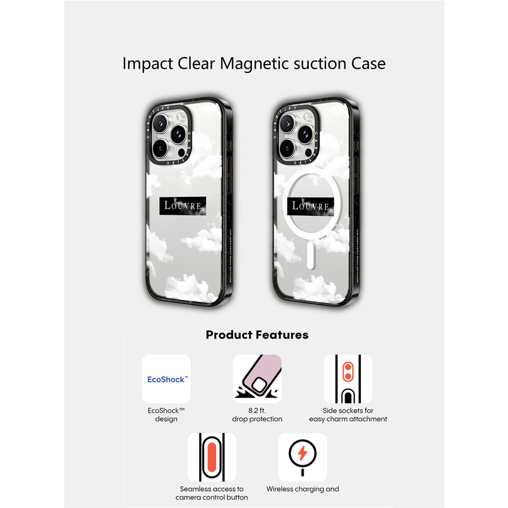 Casetify X Louvre Nuage Case แม่เหล็กดูด Hard อะคริลิคด้านหลังสําหรับ Apple IPhone 12 13 14 15 16 Pro Max Plus พร้อมกล่อง