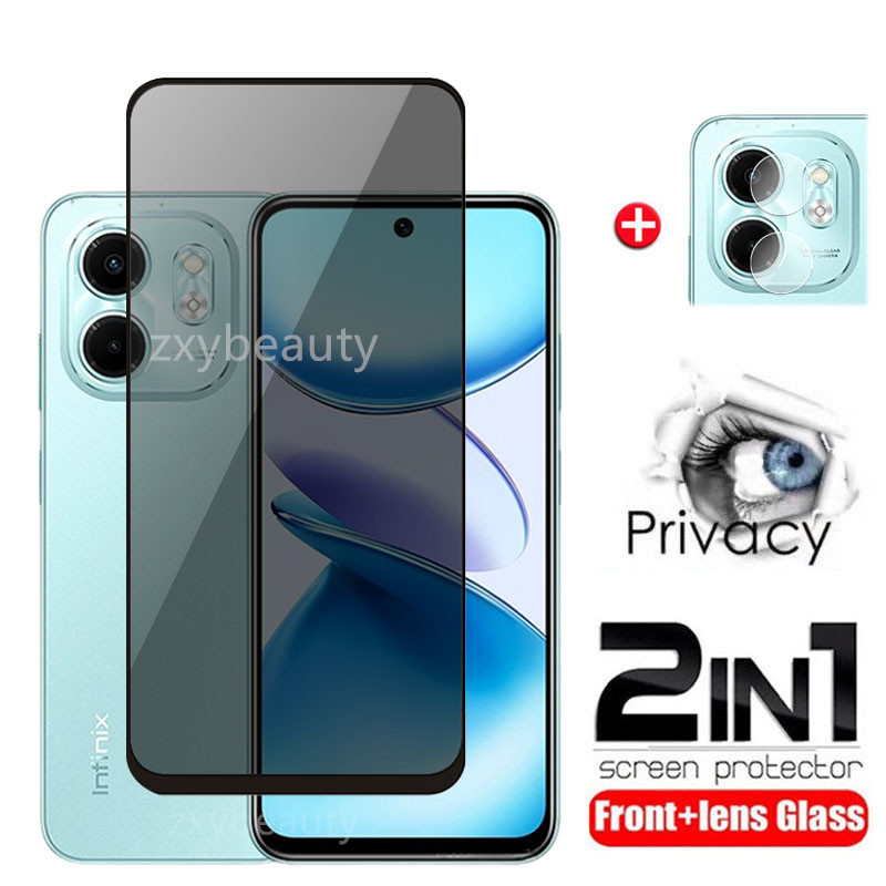 2in1 ความเป็นส่วนตัวกระจกนิรภัยสําหรับ Infinix Smart 9 5G Hot 50i 2024 ป้องกันหน้าจอคลุมทั้งหมดเลนส์กล้องสําหรับ Smart9 4G Hot50i เลนส์ฟิล์ม Class