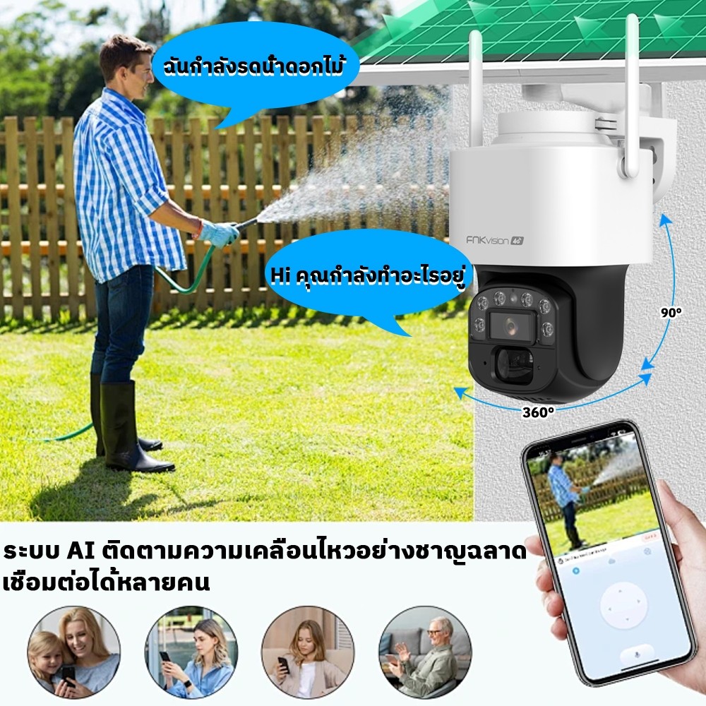 FNKvision YOOSEE กันน้ำ โซล่าเซลล์ 4G Full HD 5MP กล้องวงจรปิดพลังงานแสงอาทิตย์แบบไร้สาย ซิมเน็ตใช้งานฟรี 7 วัน