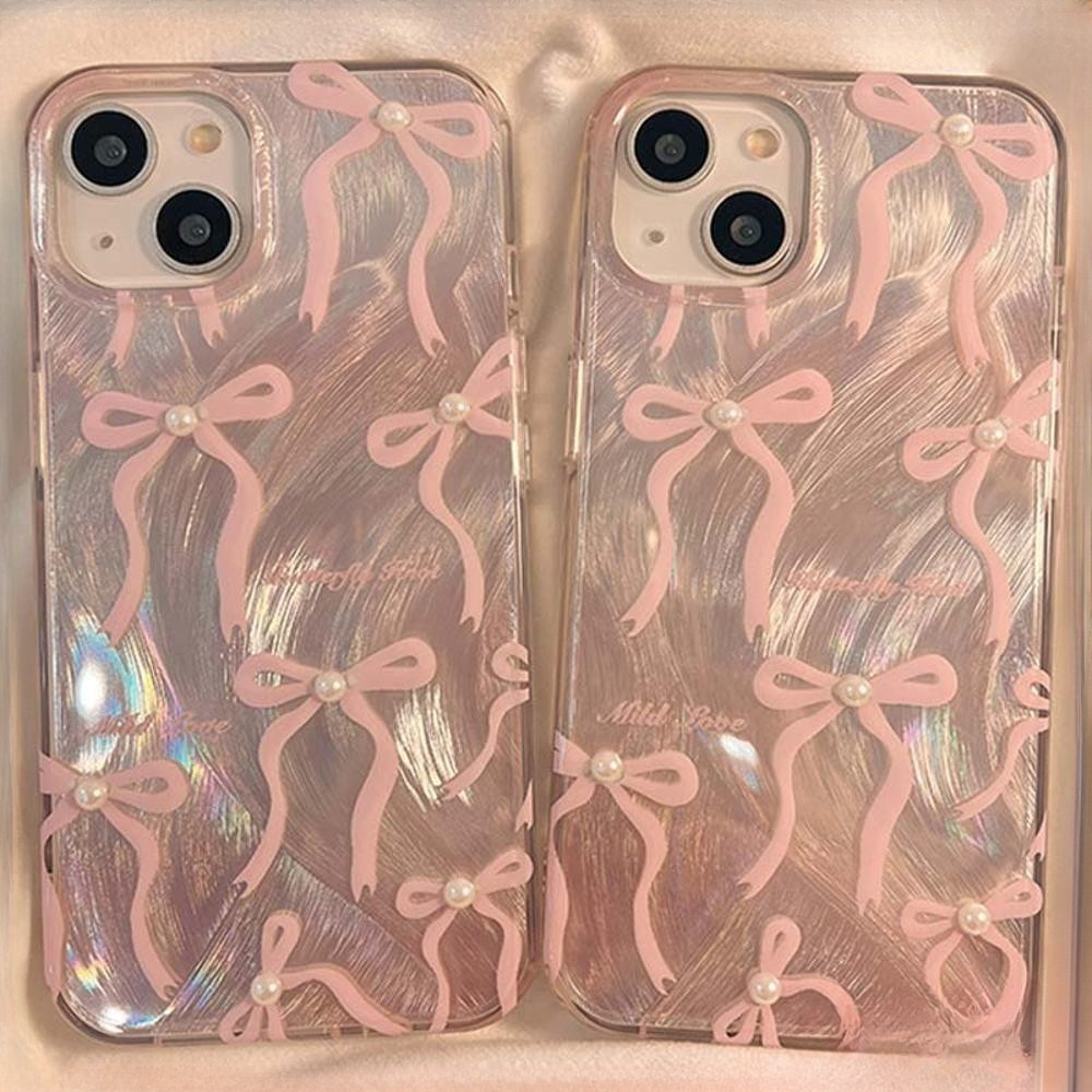 🔥GOOD🔥จากประเทศไทย เคส ไอโฟน ขนนกสีเงิน อ่อนนุ่ม TPUสำหรับ iPhone 11 17 15 16 12 13 Pro Max 14/15PLUSการ์ตูน ไข่มุก โบว์