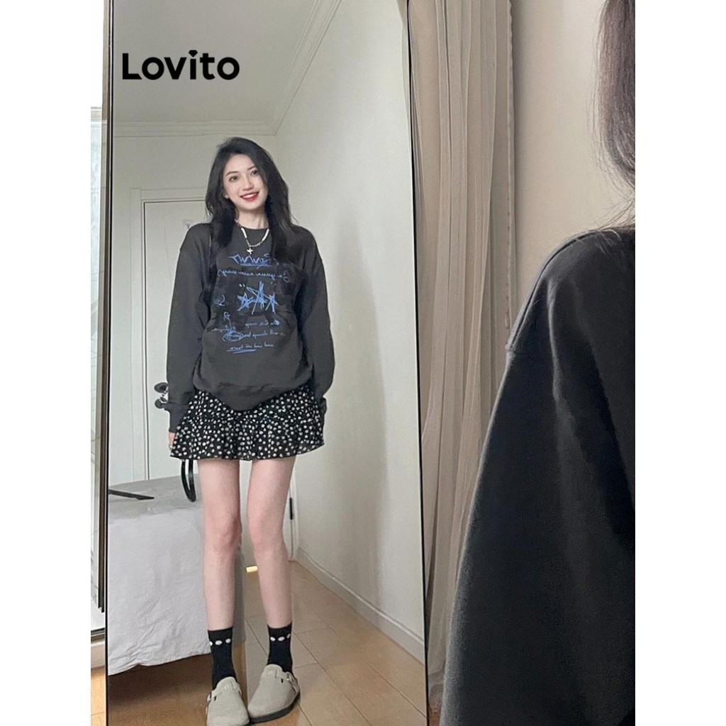 Lovito เสื้อสเวตเตอร์ลายธรรมดาสบาย ๆ สำหรับผู้หญิง LNA73353