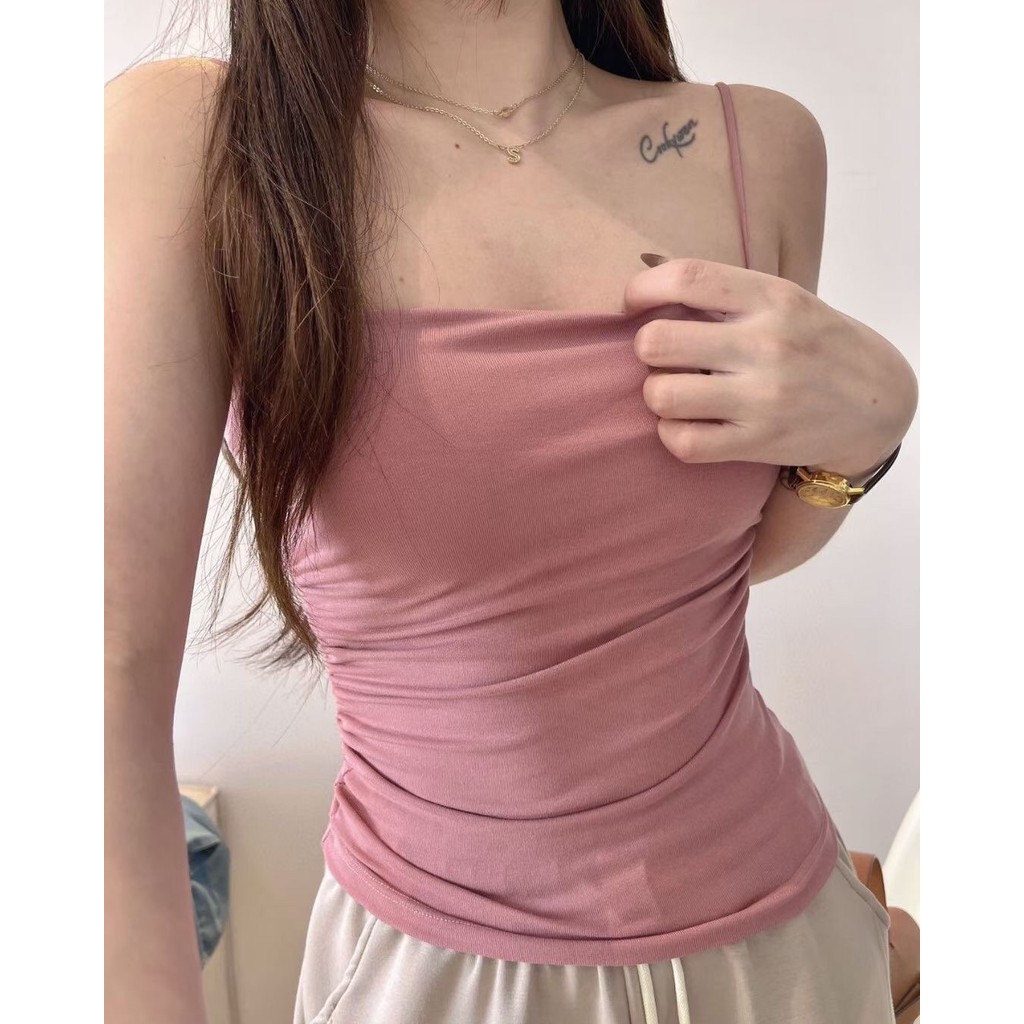 6603 เสื้อสายเดี่ยวมีฟองน้ำในตัว ไม่ต้องใส่เสื้อใน เซ็กซี่ ผ้านิ่มใส่สบาย Built-in bra camisole