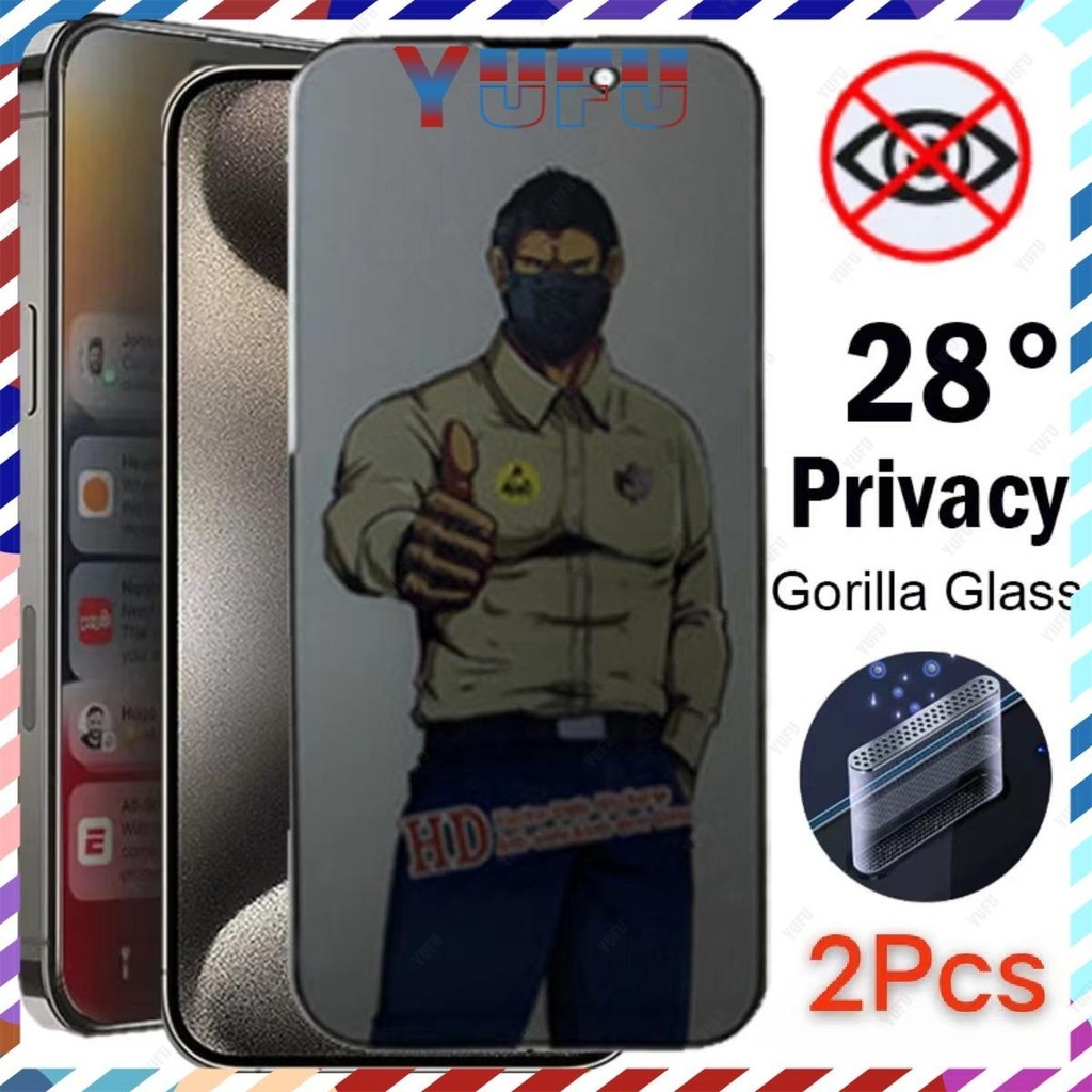 Yufu 1-2 PCS Gorilla Glass ความเป็นส่วนตัวป้องกันหน้าจอสําหรับ iPhone 16 15 14 13 12 11 Pro Max Anti Spy กระจกนิรภัยกรองฝุ่นสําหรับไมโครโฟนอินเตอร์คอม