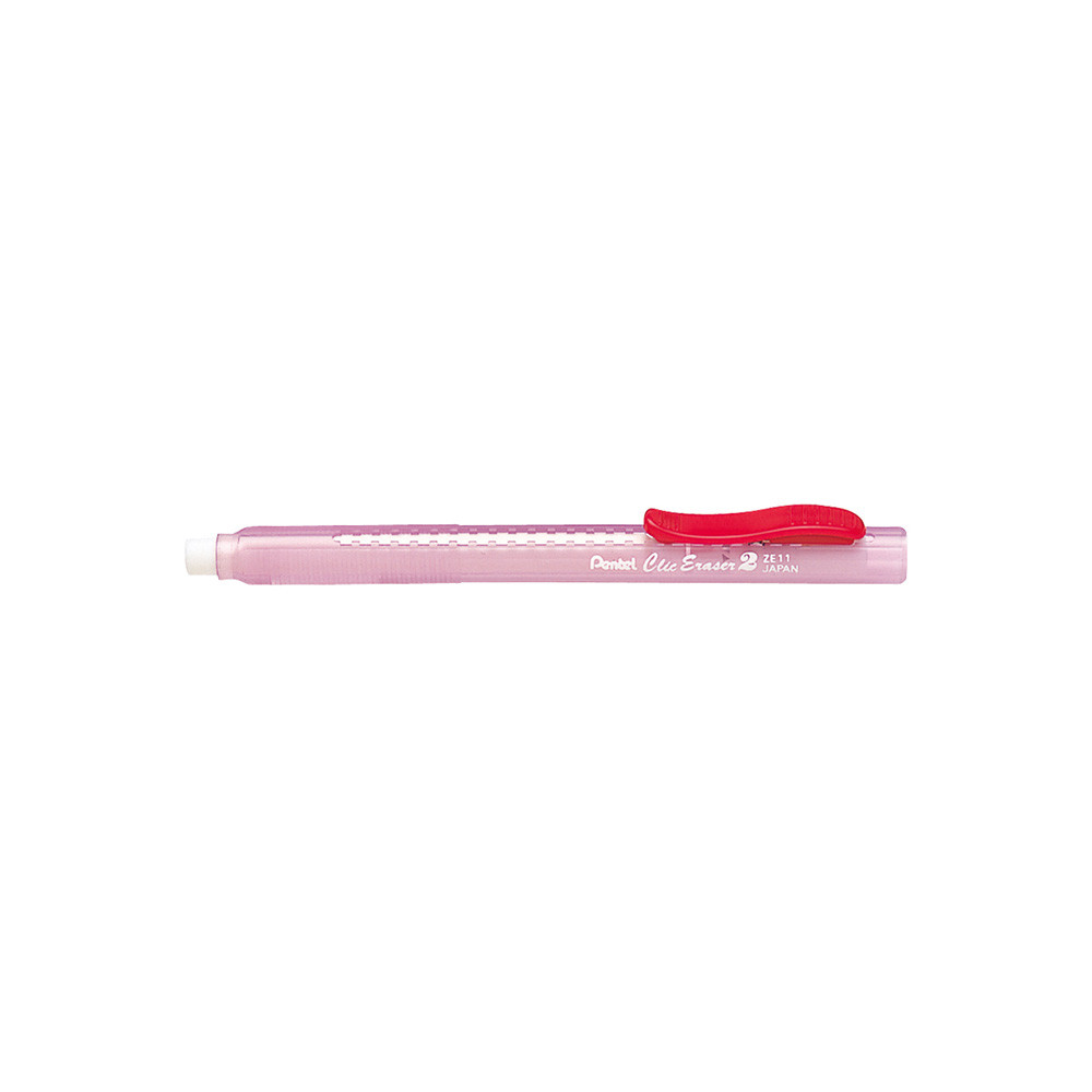 PENTEL ยางลบเลื่อน ด้ามใส สีแดง