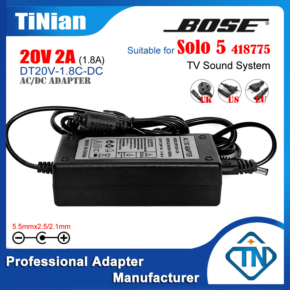 20V 2A 1.8A AC/DC Adapter Charger DT20V-1.8C-DC สําหรับ Bose Solo 5 TV Soundbar ระบบ 418775 ลําโพงบลูทูธ Sound Bar I II III