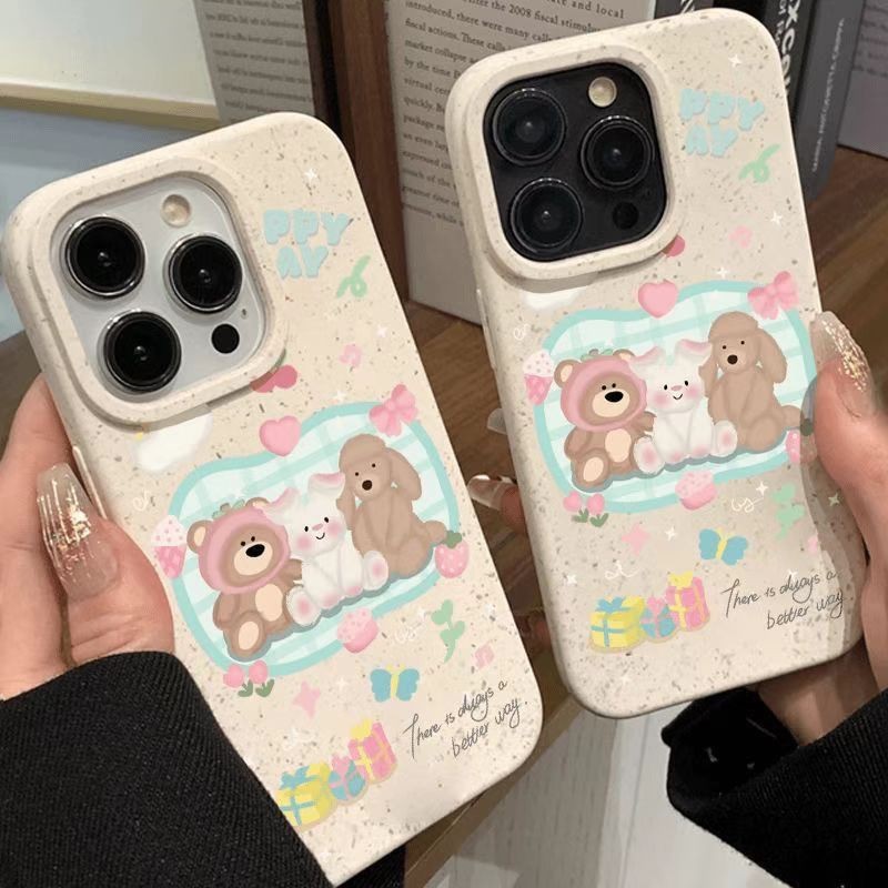 หมีและกระต่ายเคสโทรศัพท์มิตรภาพสําหรับ Samsung s22 s22plus ultra Case Girly S23 S23Plus s23fe s24 s24plus s24ultra เป็นมิตรกับสิ่งแวดล้อมและปลอกที่ย่อยสลายได้