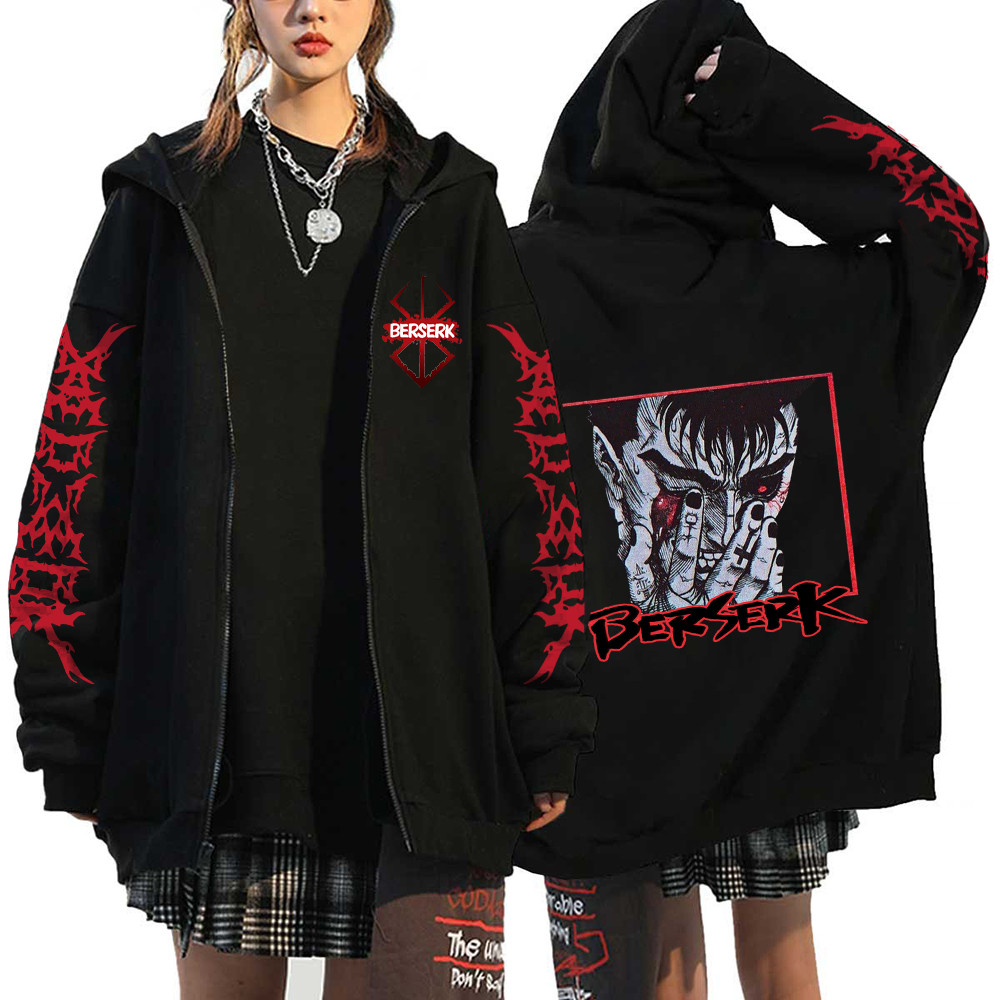 Y2k Zip Up Hoodie อะนิเมะ Berserk พิมพ์ผู้หญิง Streetwear เสื้อกันหนาว Harajuku ซิป Hooded Jacket