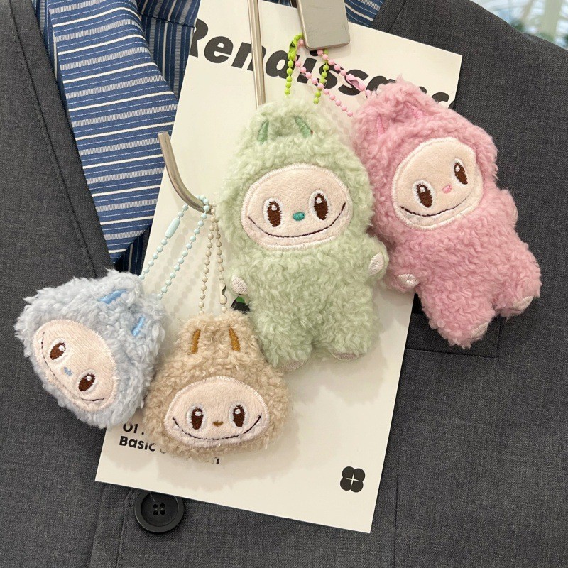 การ์ตูน Labubu ผมหยิกตุ๊กตาพวงกุญแจจี้ตุ๊กตากระเป๋าเป้สะพายหลัง Charm ตกแต่งเพื่อน