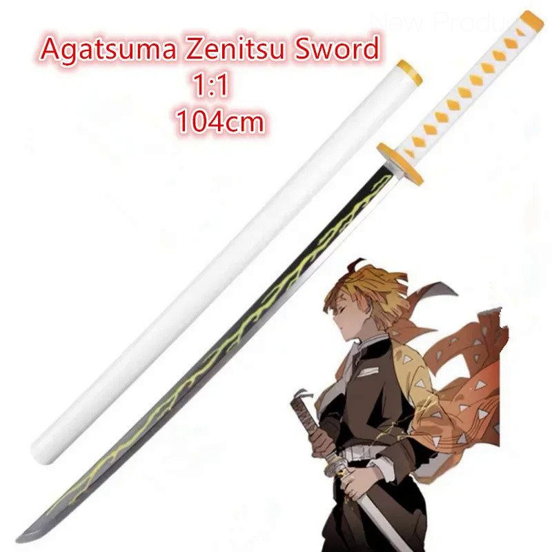 💥 1:1 Cosplay Demon Slayer Sword Weapon  Agatsuma Zenitsu Sword  Anime Ninja Knife PU toy 104cm