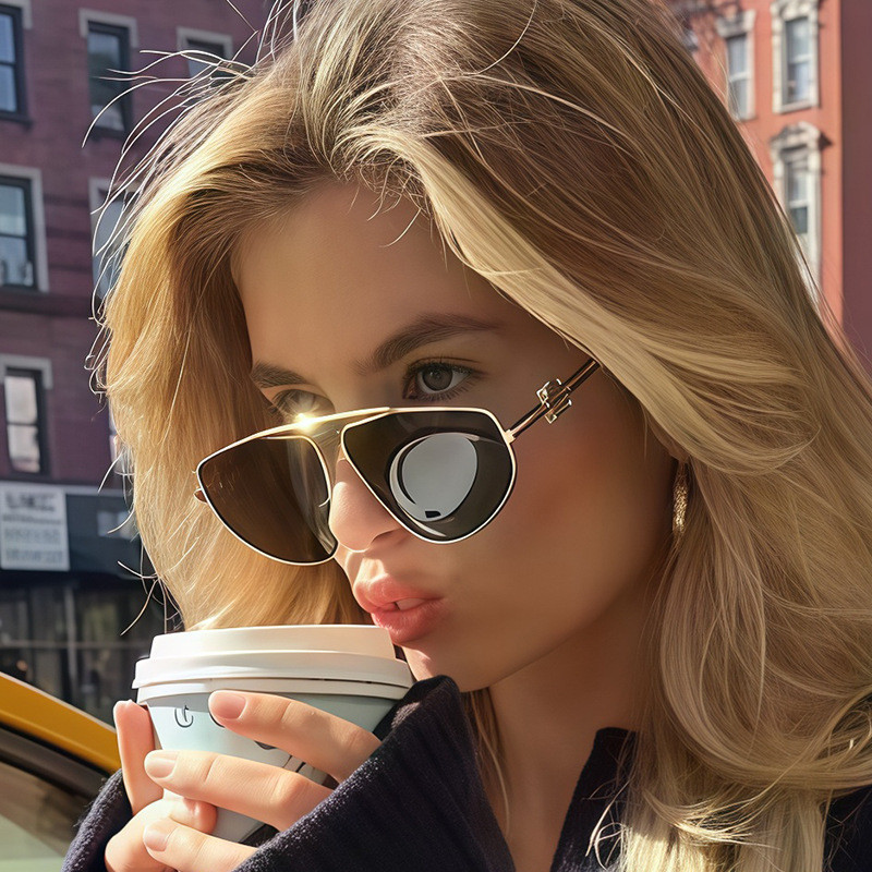 โลหะหรูหราแว่นกันแดดกรอบใหญ่สุภาพสตรีการออกแบบแบรนด์ไล่โทนสีสี่เหลี่ยมผืนผ้าซันอายกลาสกลางแจ้งการเดินทางวันหยุดสบายๆ