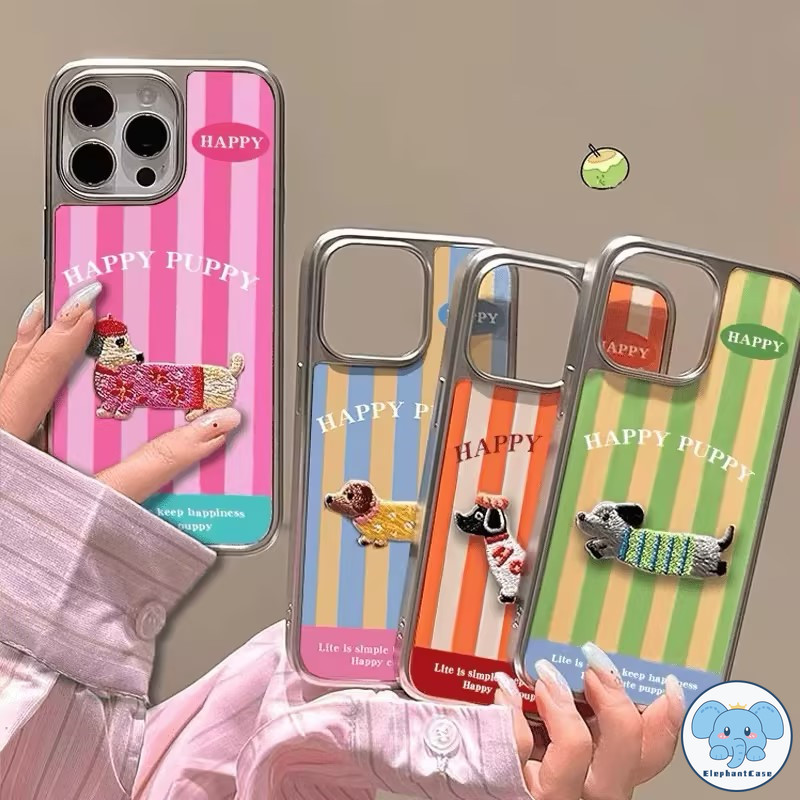 การ์ตูนน่ารัก Dachshund เข้ากันได้เคสไอโฟน 16 XR 11 13 15 14 12 Pro Max 7 15 14 8 Plus XS X Max SE 2020 น่ารักลายทางเคส