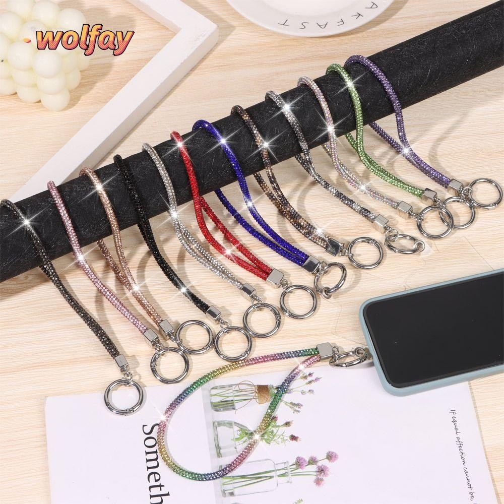 Wolfay Rhinestone โทรศัพท์ Lanyard แฟชั่น Bright Bling Bling แขวนสายไฟ