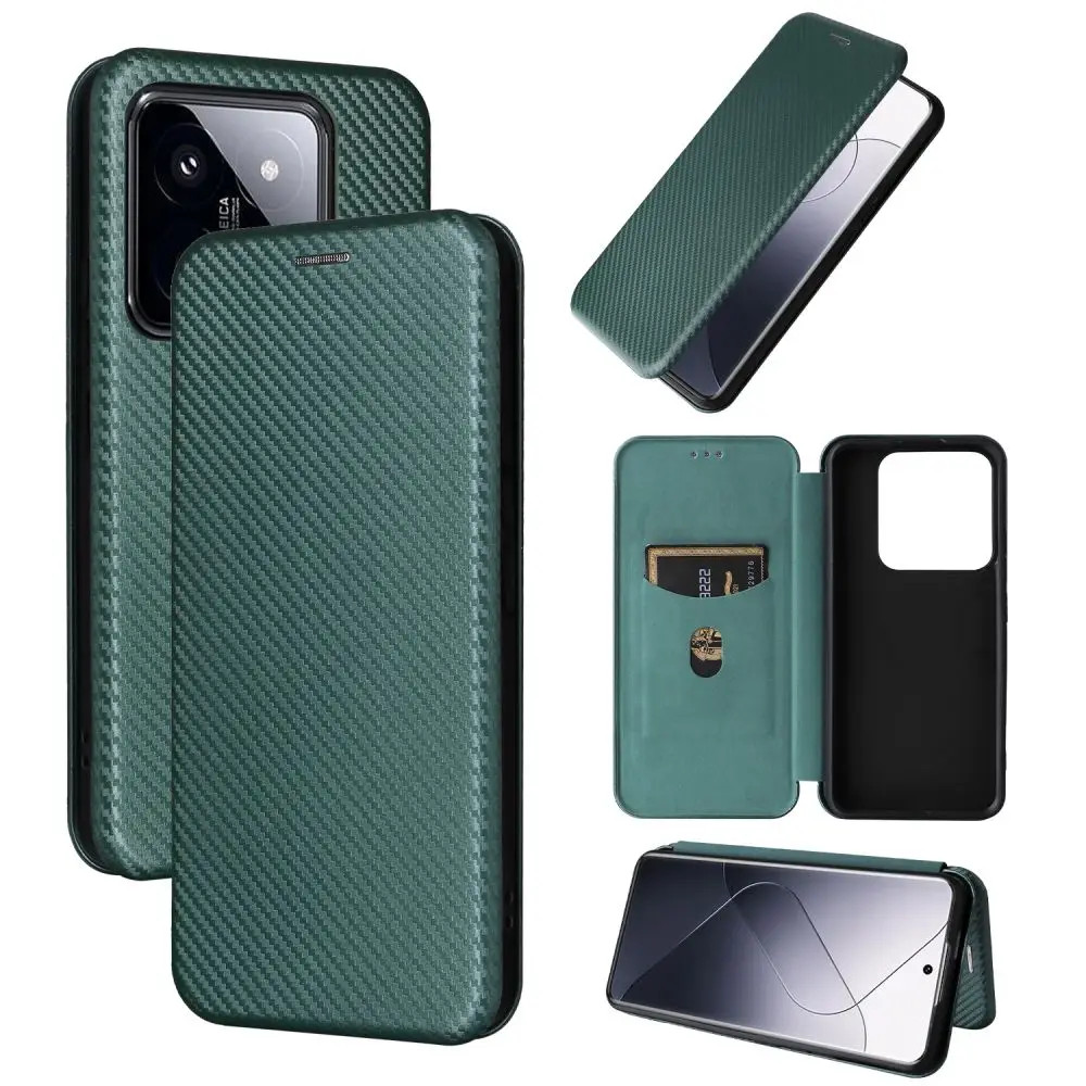 แม่เหล็กปิดคาร์บอน Fibre ปกหนังกระเป๋าสตางค์สําหรับ Xiaomi 14 14T Pro Ultra 13 12S 11 Ultra 13T 12T 11T 10T Pro กรณี