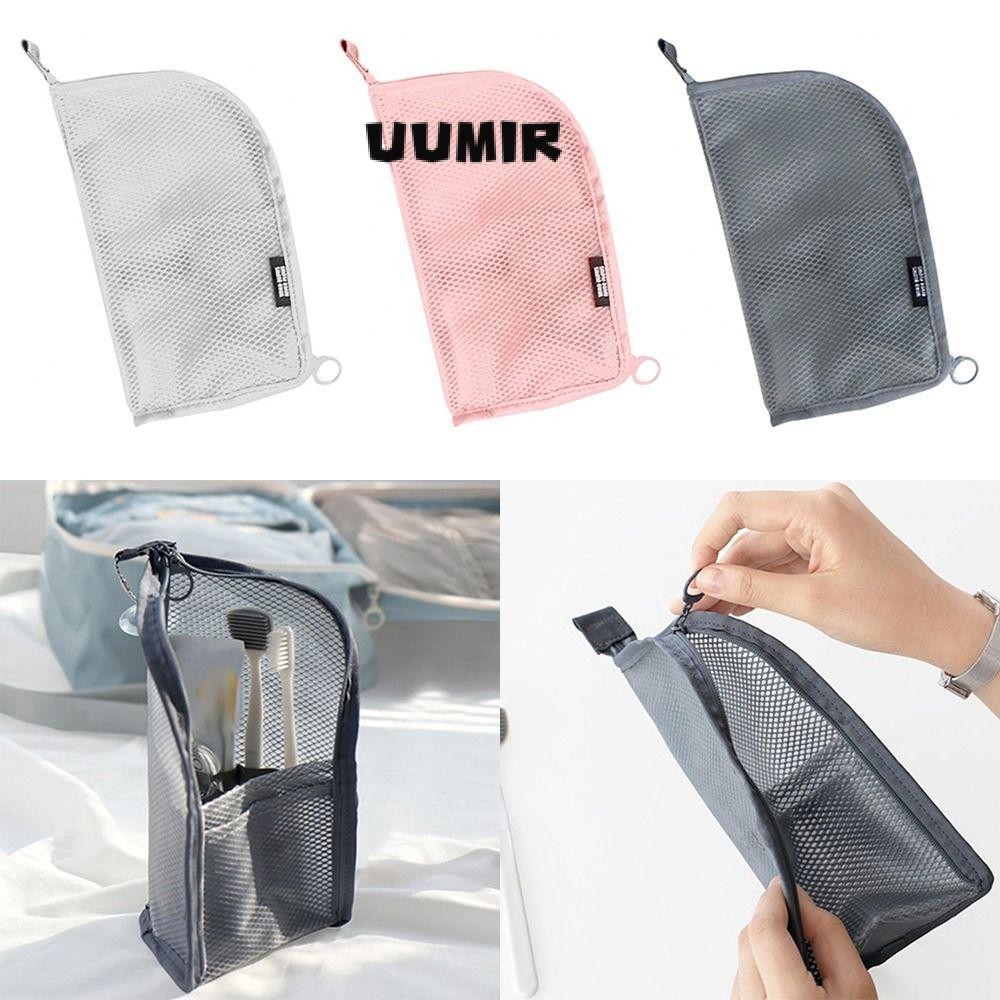 UUMIR กระเป๋าแปรงแต่งหน้า, กระเป๋าเครื่องสําอางตาข่ายซิป, ขาตั้งพับซักผ้าจัดเก็บกระเป๋าห้องน้ํา