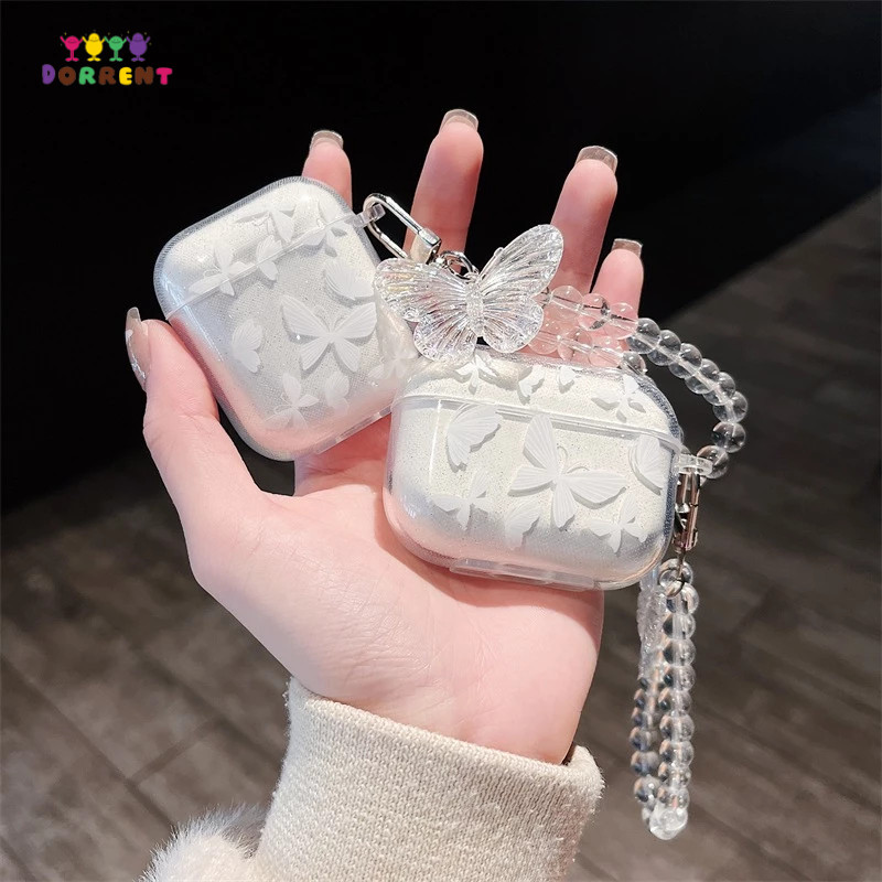 เคสหูฟังผีเสื้อแวววาวเคสหูฟังบลูทูธน่ารักเหมาะสําหรับ Airpods Pro Airpods 2-DOR