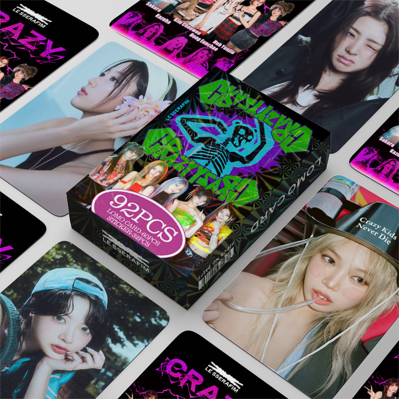 92 ชิ้น/กล่อง LE SSERAFIM การ์ด Lomo CRAZY EASY อัลบั้ม PERFECT NIGHT UNFORGIVEN สติ๊กเกอร์ Photocards SAKURA CHAEWON YUNJIN KAZUHA EUNCHAE Lesserafim โปสการ์ดพร้อมสต็อก SX