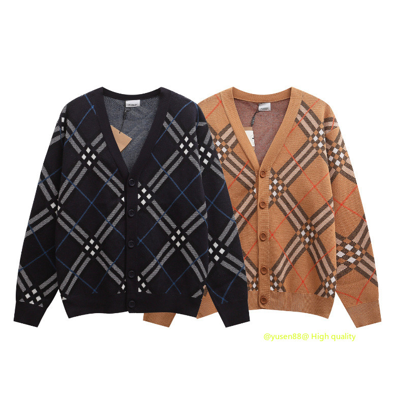 Hot Sale *** 24 Autumn New Style-bu--berr----เสื้อคาร์ดิแกนถักคอวีลายสก๊อตเสื้อกันหนาวแขนยาว