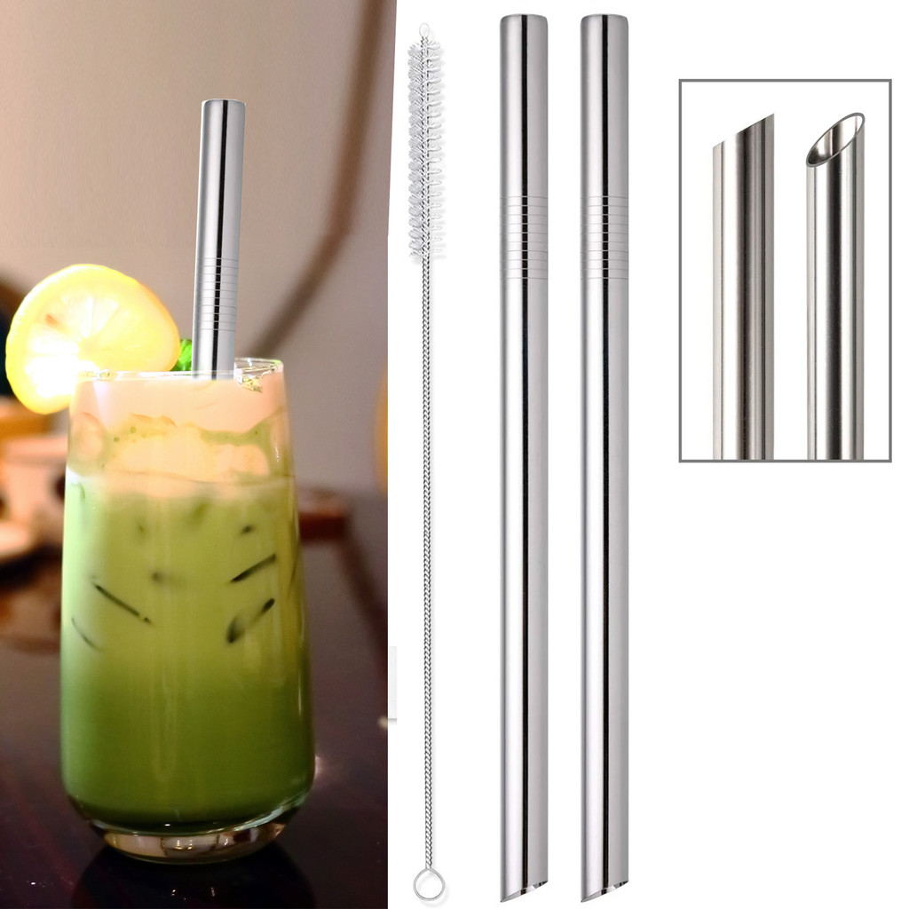 หลอด โบบา แบบใช้ซ้ําได้ 2 ชิ้น, หลอดโลหะสแตนเลสกว้าง 0.5 "สําหรับชาฟอง/ไข่มุกมันสําปะหลัง, มิลค์เชค, นุ่มนวล