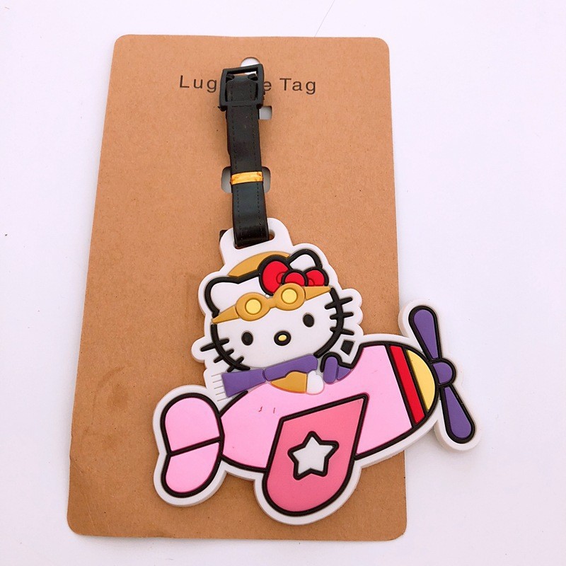 Kawaii Hello Kitty ป้ายกระเป๋าเดินทางอะนิเมะสีดํา Kitty แท็กกระเป๋าเดินทาง ID ผู้ถือที่อยู่ Baggage Boarding แบบพกพา