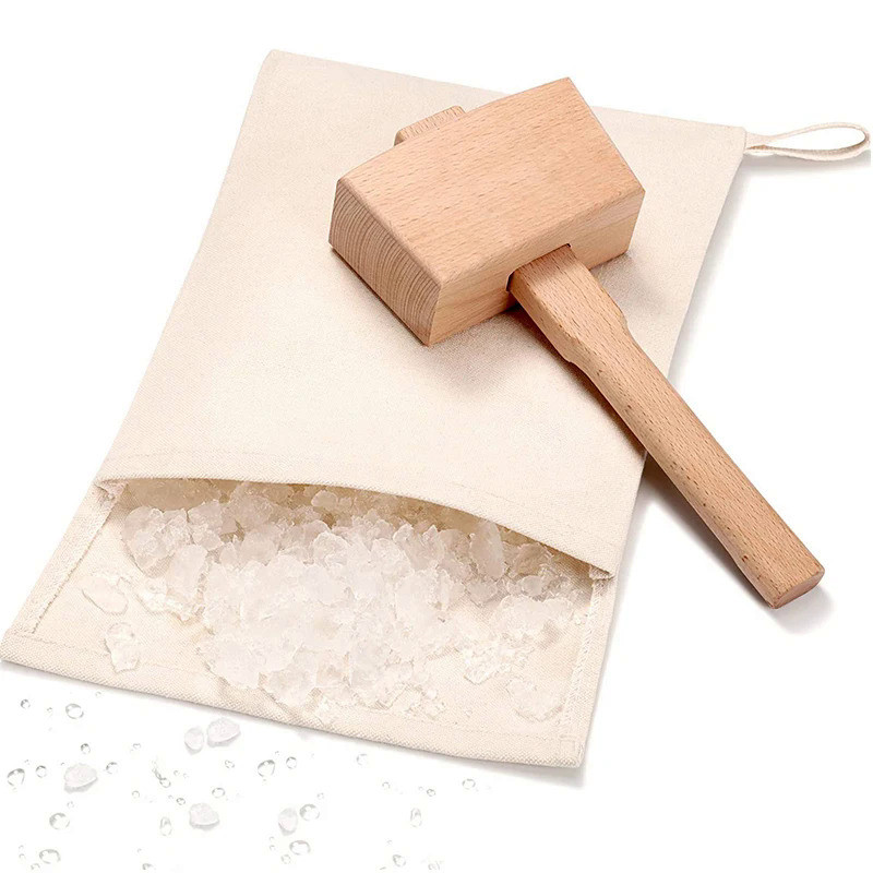 Lewis Bag and Ice Mallet Crush Ice - Wood Hammer and Lewis Bag for Crushed Ice, Bartender Kit Set & 