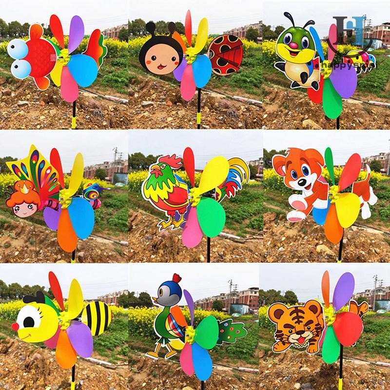[GA] สัตว์ Bee หกสีกังหันลมสามมิติการ์ตูนเด็กของเล่นบ้านสวนตกแต่ง Wind Spinner Whirligig Yard Decor TH