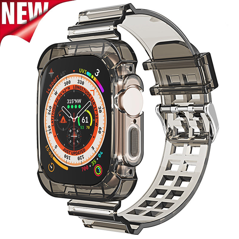 โปร่งใสสีสันกีฬาสายและเคสซิลิโคนสําหรับ Apple Watch S10 42 46 มม.9 8 7 6 SE 5 4 3 iwatch 40 มม.44 มม.42 มม.38 มม.41 มม.45 มม.