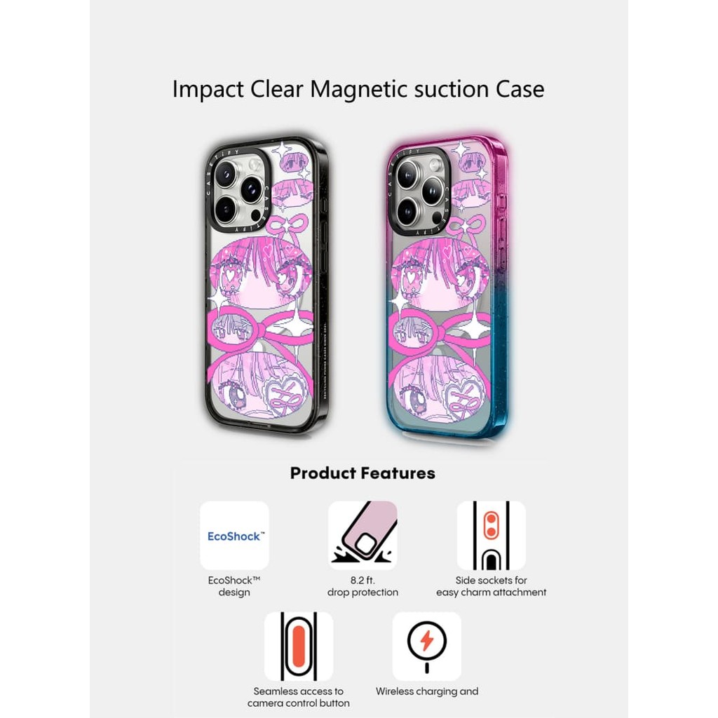 Casetify X Anarrator Ribbons และ Love แม่เหล็กดูด Hard อะคริลิคด้านหลังสําหรับ Apple IPhone 12 13 14 15 16 Pro Max Plus พร้อมกล่อง