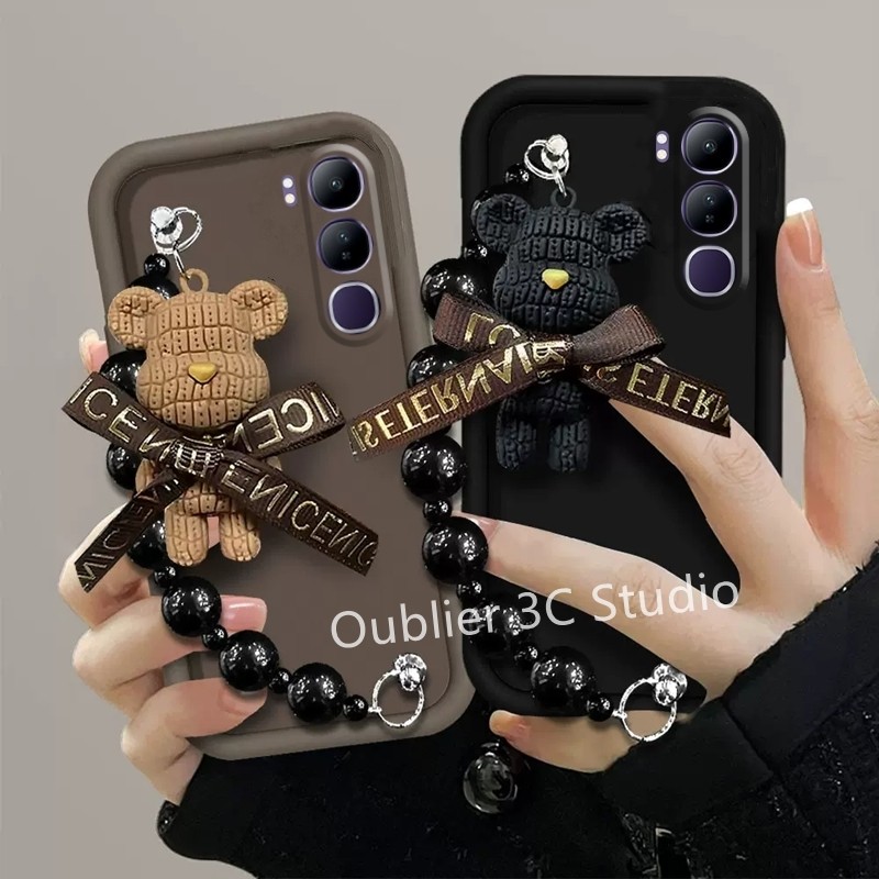 ปลอก VIVO Y19s Y200 5G เคสโทรศัพท์ดีไซน์ใหม่น่ารักการ์ตูนริบบิ้นทอโบว์หมีสร้อยข้อมือตุ๊กตาซิลิโคนปกอ่อน 2024