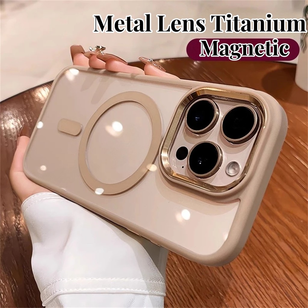 หรูหราไทเทเนียมเลนส์โลหะเคสโทรศัพท์แม่เหล็กสําหรับ ไอโฟน 16 12 13 14 15 มือโปร สูงสุด บวก โปร่งใสฮาร์ดอะคริลิกันกระแทกปลอก