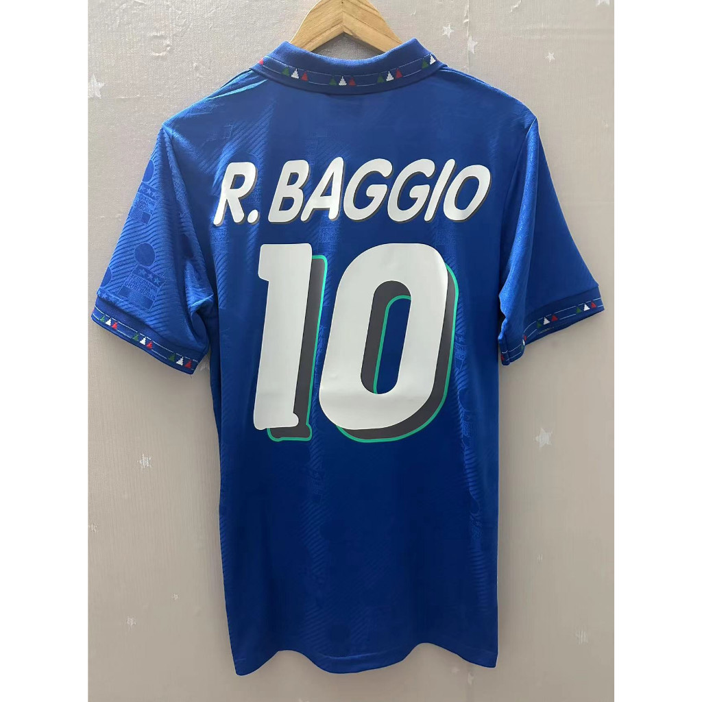 1994 อิตาลีคุณภาพสูง Home Away Retro ฟุตบอล Jersey เสื้อยืดที่กําหนดเองเสื้อฟุตบอล R.BAGGIO MALDINI 94