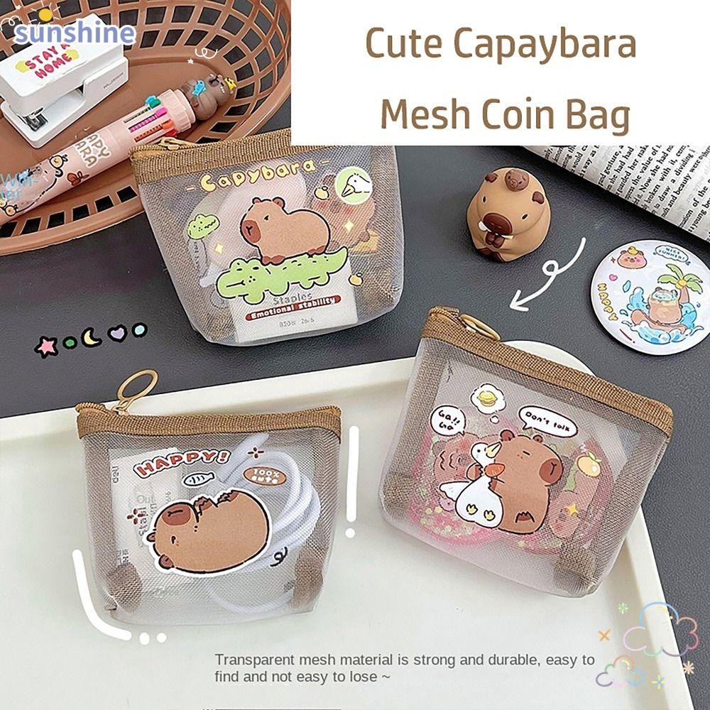 Ssunshine Key Card ที่วางลิปสติก, ตาข่ายการ์ตูนอะนิเมะกระเป๋าสตางค์เหรียญ, แฟชั่น Capybara กระต่าย Panda หูฟังกระเป๋าเก็บสําหรับนักเรียนหญิง