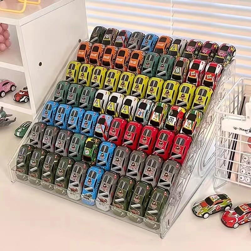 กล่องเก็บเดสก์ท็อปกล่องเก็บรถรุ่นโลหะผสม1:64 Hot Wheels Domeca Ladder ขาตั้งจอแสดงผลโปร่งใส