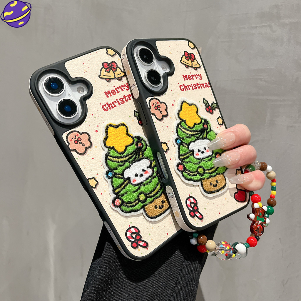 สร้อยข้อมือการ์ตูนคริสต์มาสเคสโทรศัพท์สําหรับ ไอโฟน 16 15 14 13 มือโปร สูงสุด 3ง ปักต้นคริสต์มาสปกอ่อนป้องกันการหล่นปลอก